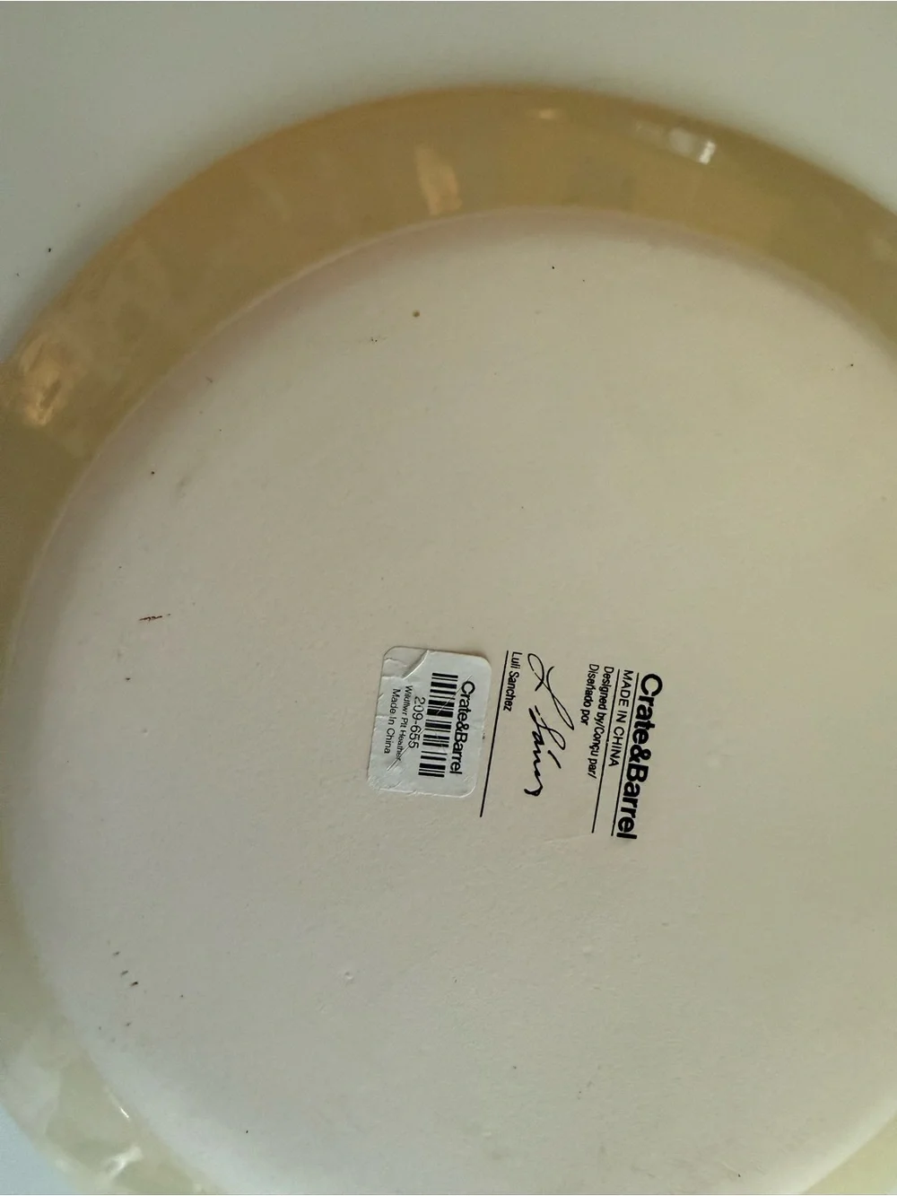 Crate&Barrel Cream Plate with Gold Band